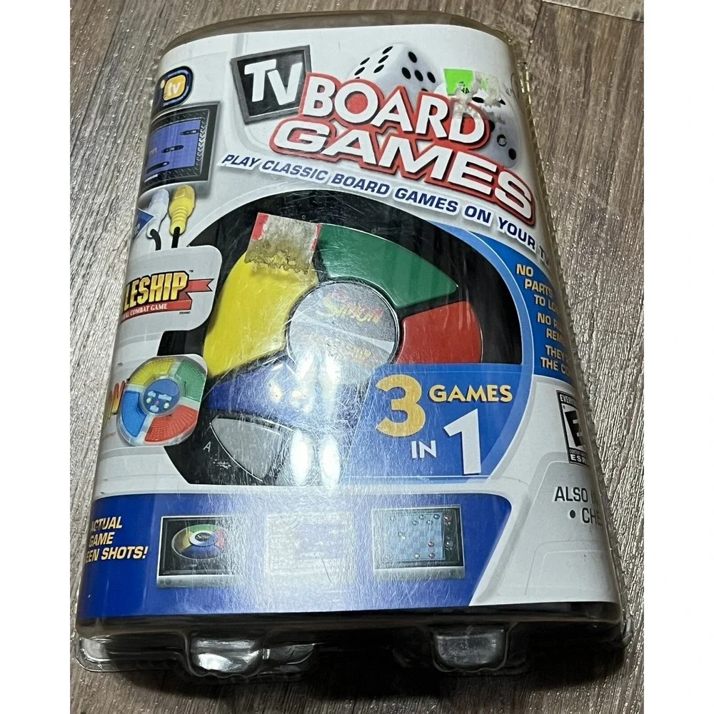 TV Board Games 3 in 1 Plug & Play Battleship, Simon & Checkers NEW in package